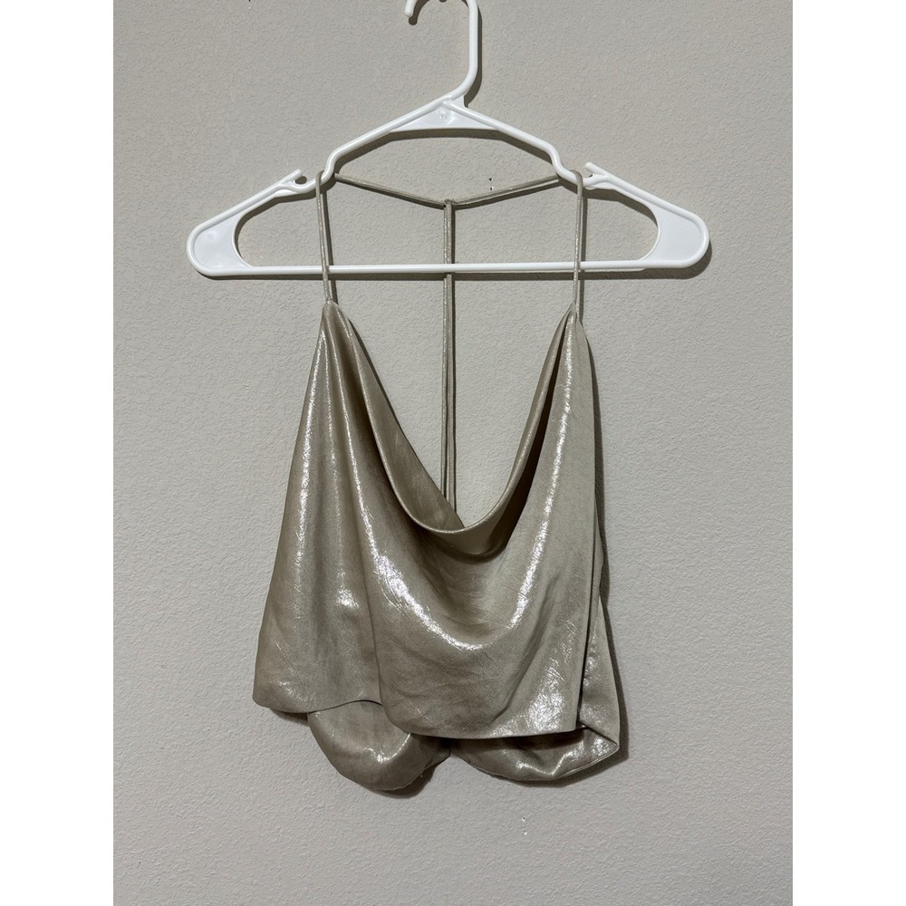 Zara Metallic Gold Handkerchief Drapey Top Women's Medium Y2K Crop Party